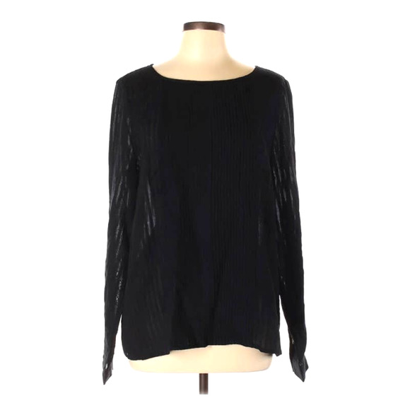 Halogen Blouse ~ Black Long Sleeve with Front Tuxedo Pleats ~ Size Large - Picture 1 of 7